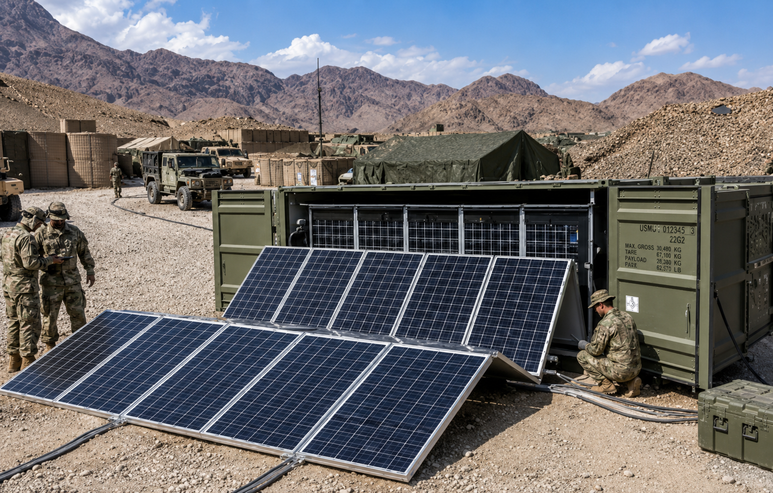 Configurația VOLTRAIL CE-75, centrală fotovoltaică mobilă în container 20 ft HQ