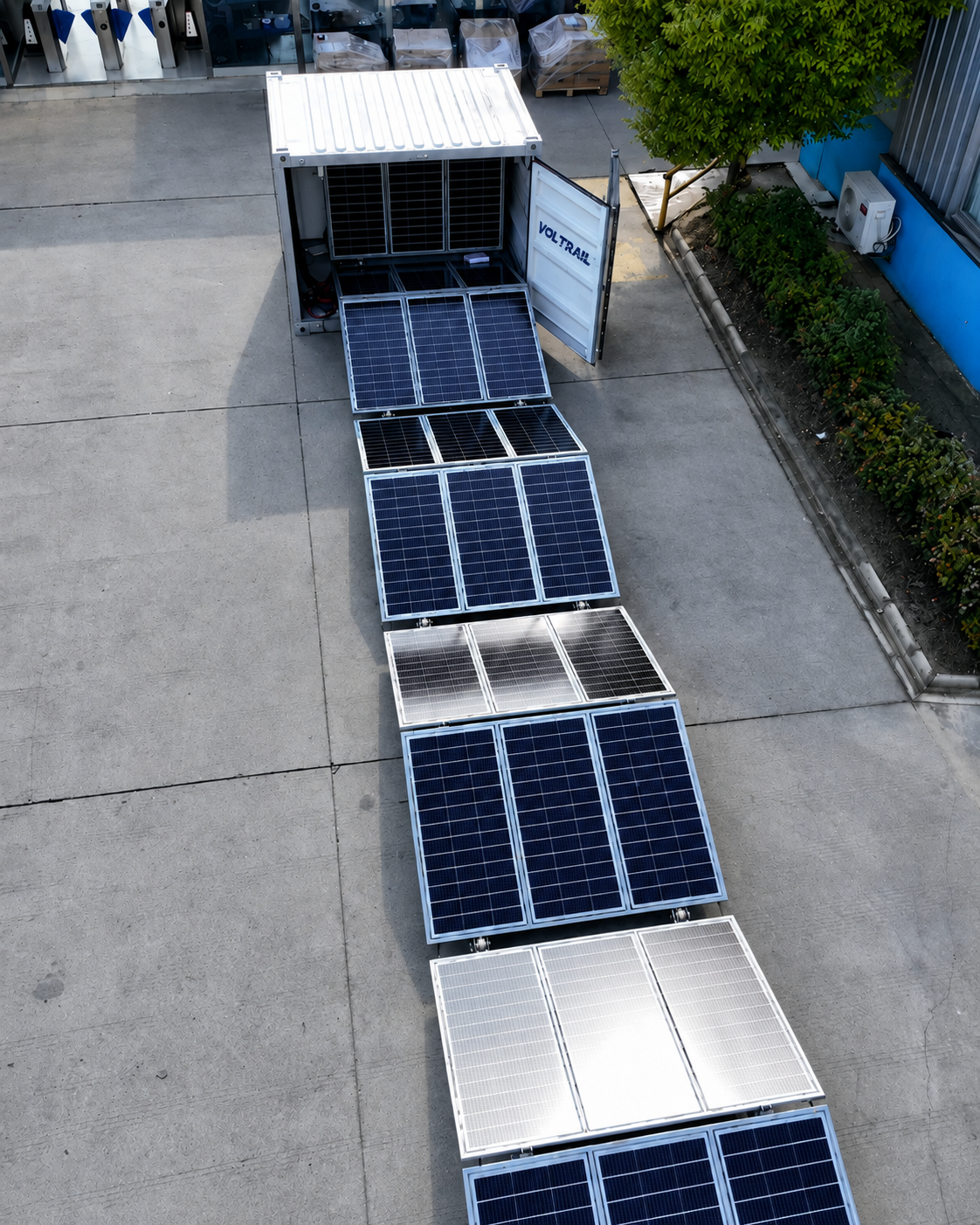 Centrală fotovoltaică mobilă VOLTRAIL, container pliabil, Centrală fotovoltaică mobilă VOLTRAIL în container