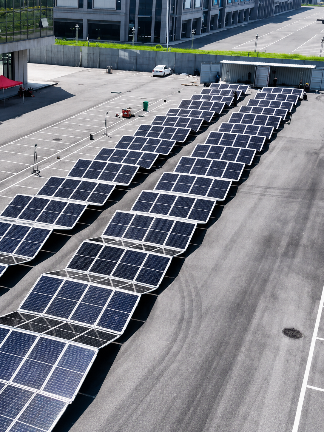 Centrală fotovoltaică mobilă VOLTRAIL, container pliabil, Panouri solare desfășurate din container